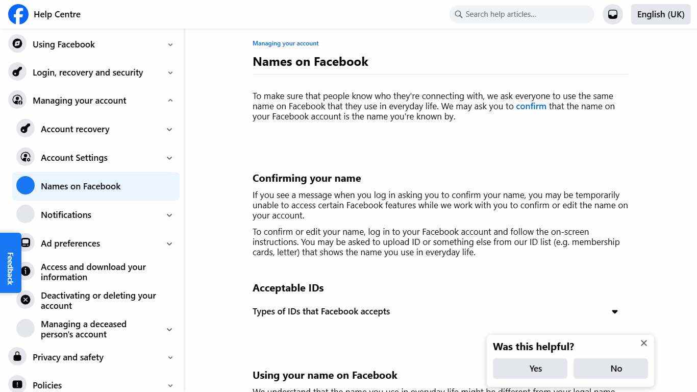 Names on Facebook Facebook Help Centre