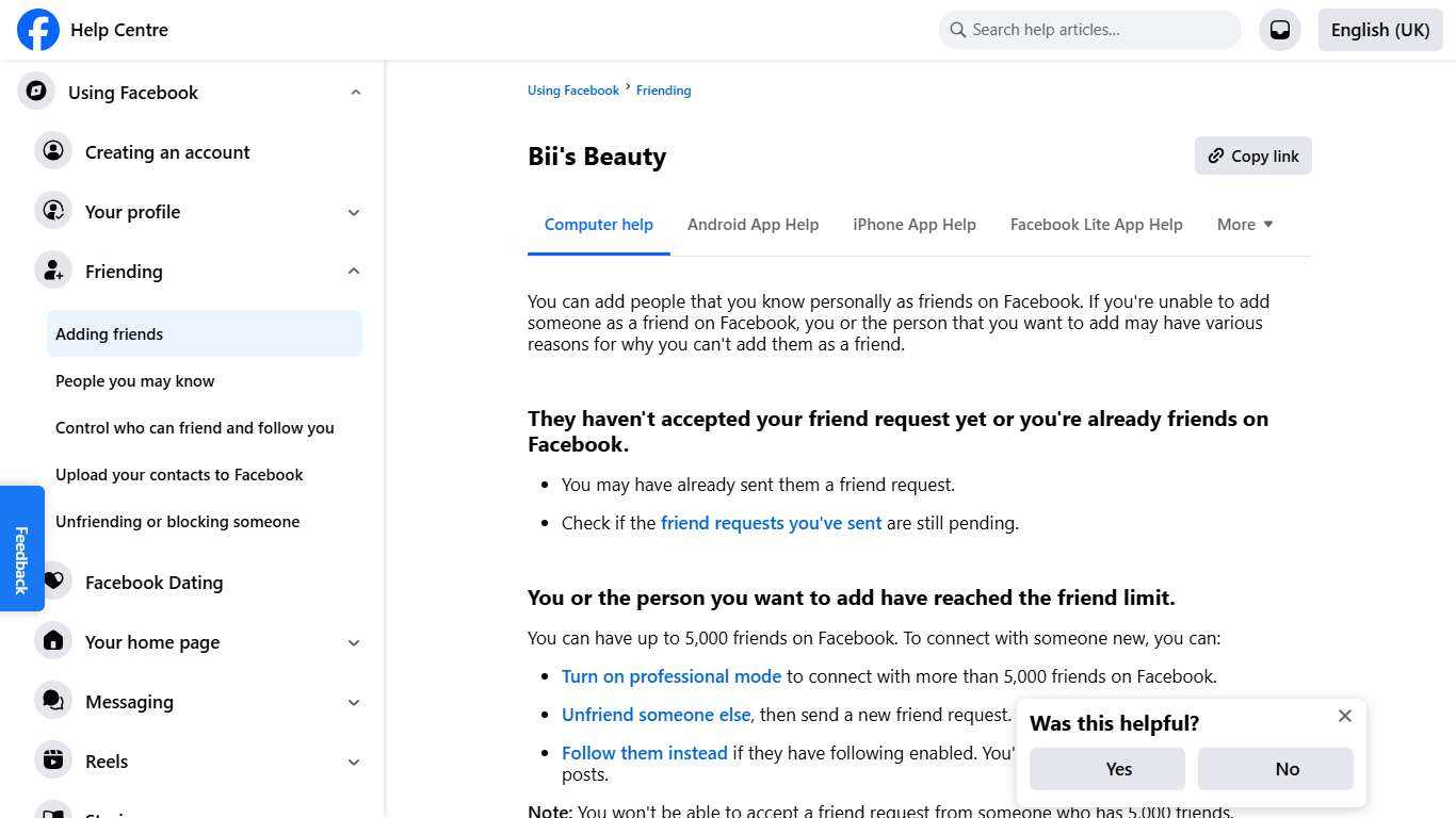 Bii's Beauty Facebook Help Centre